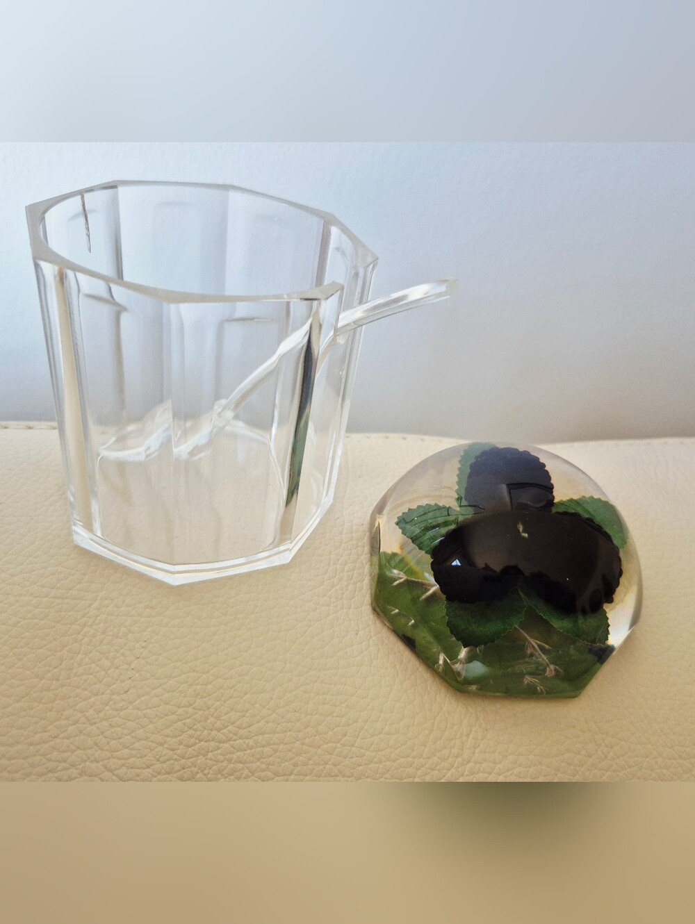 Clear Acrylic Vintage Jar with Spoon &  matching Accent Dome.